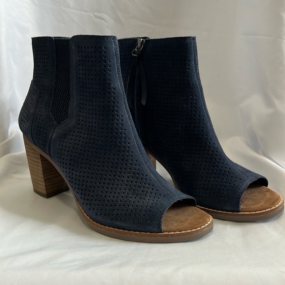 TOMS Majorca Peep Toe Bootie | Blue Suede